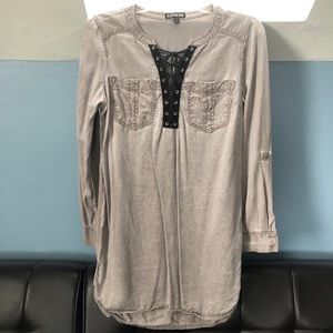 Women's Lace Up V-Neck Shirt Dress